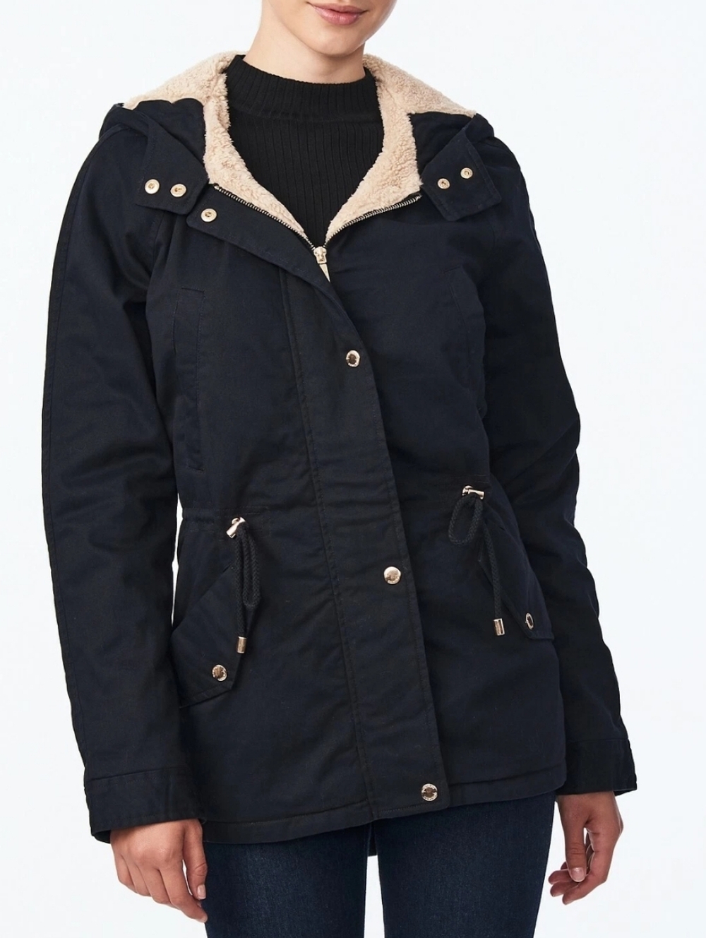 Collection B Black Hooded Utility/Anorak Black Jacket